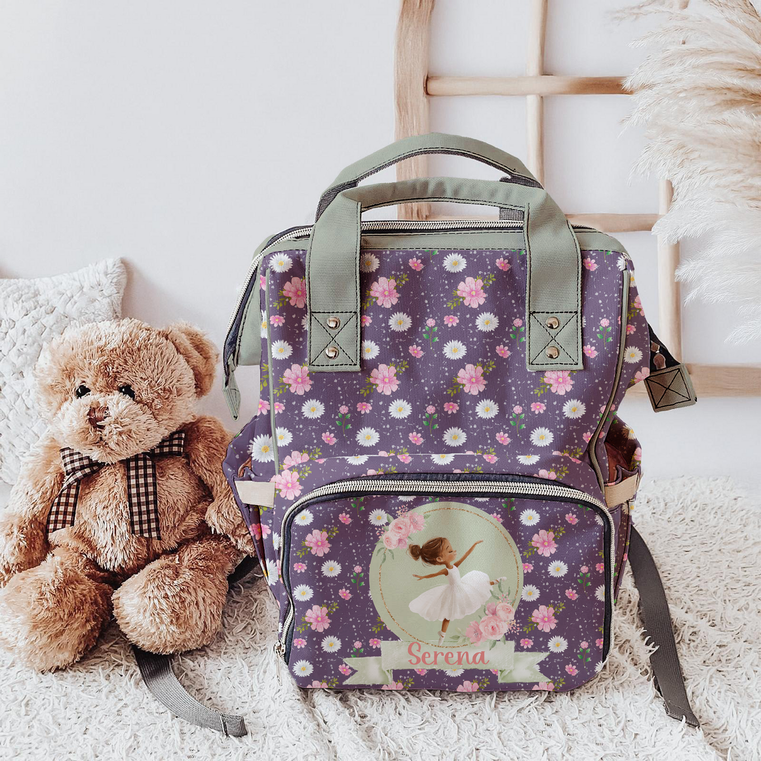 Twirling with Flowers Diaper Bag (A052) (Purple)