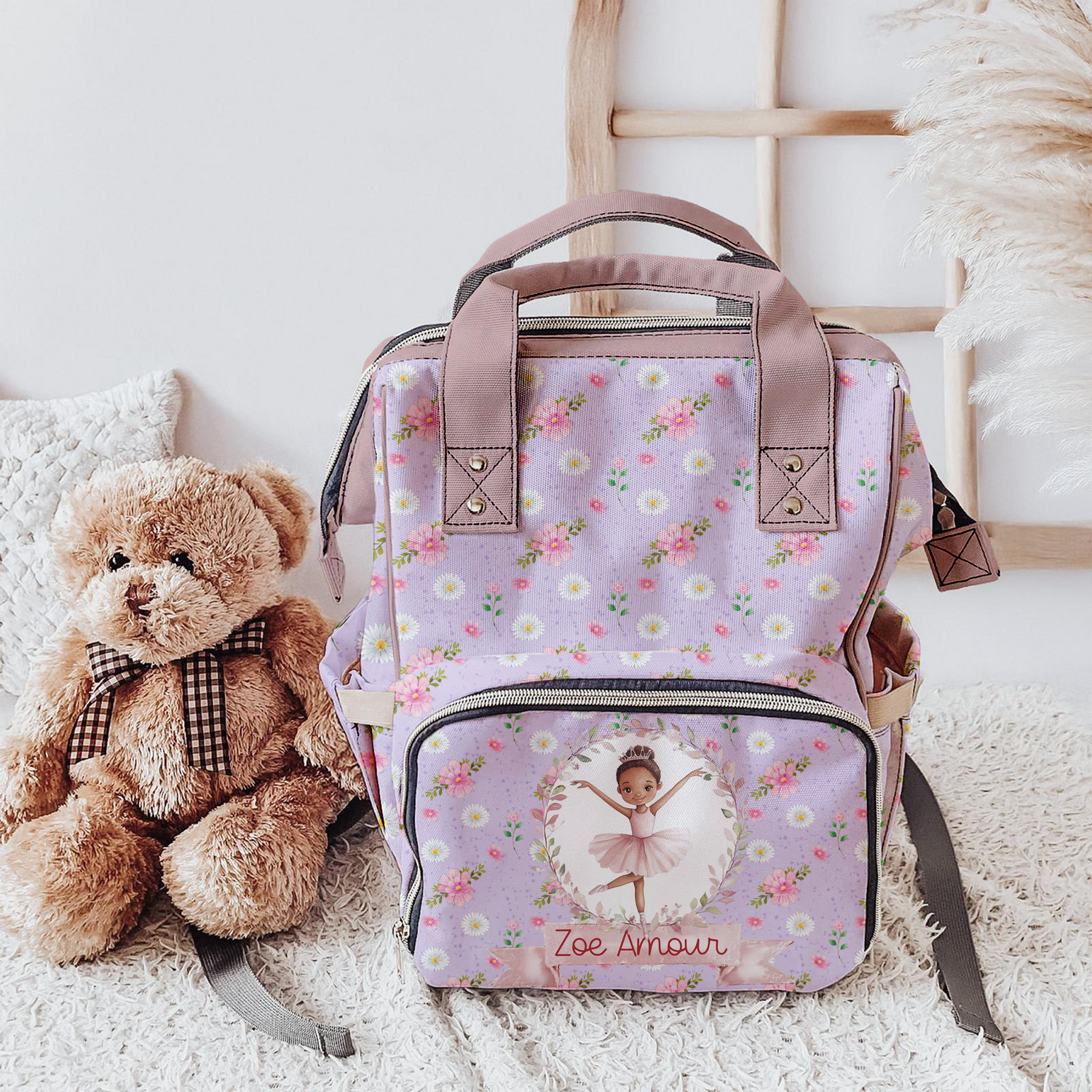 Twirling with Flowers Diaper Bag (A054) (Light Purple)