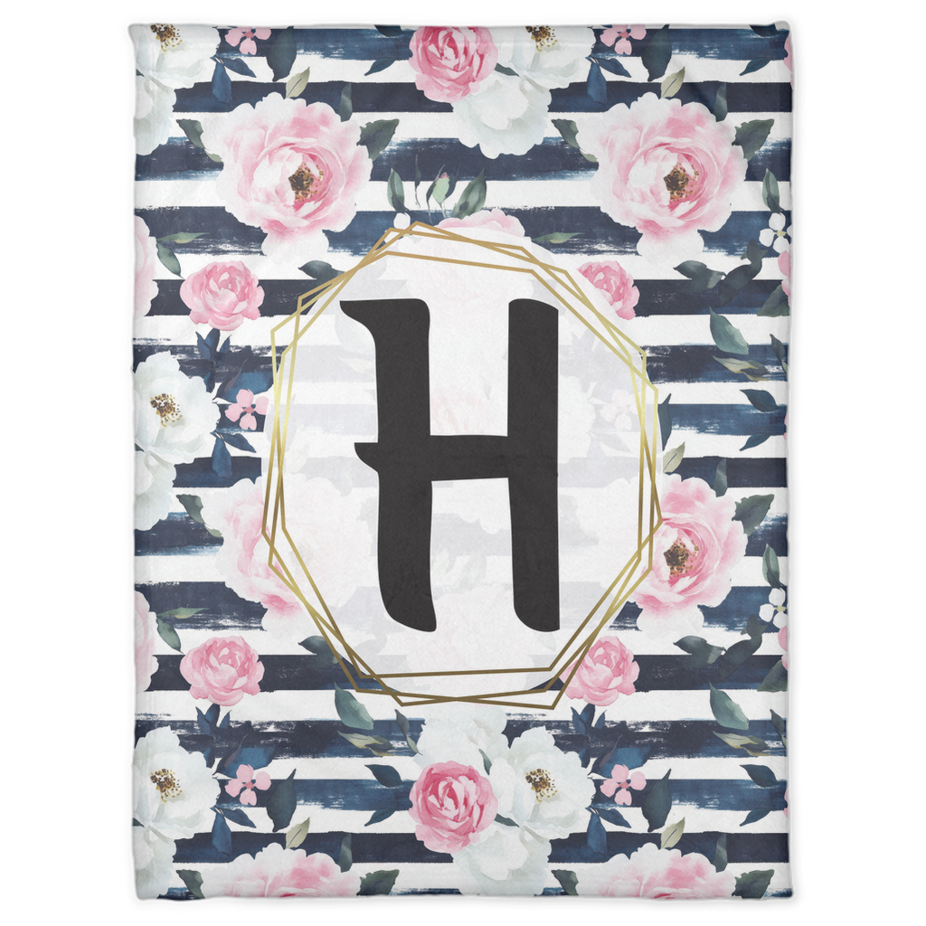 Striped Roses Monogram Blanket (B251)