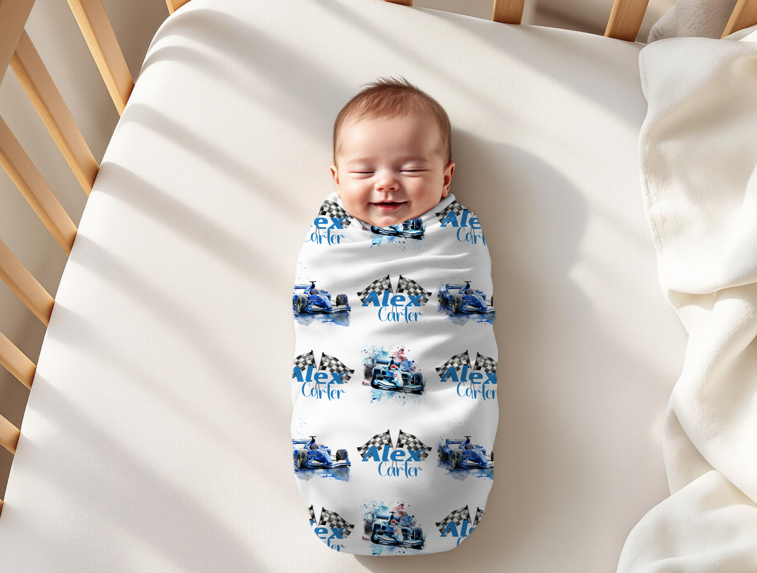 Race Car Swaddle Set (Blue) (B065)