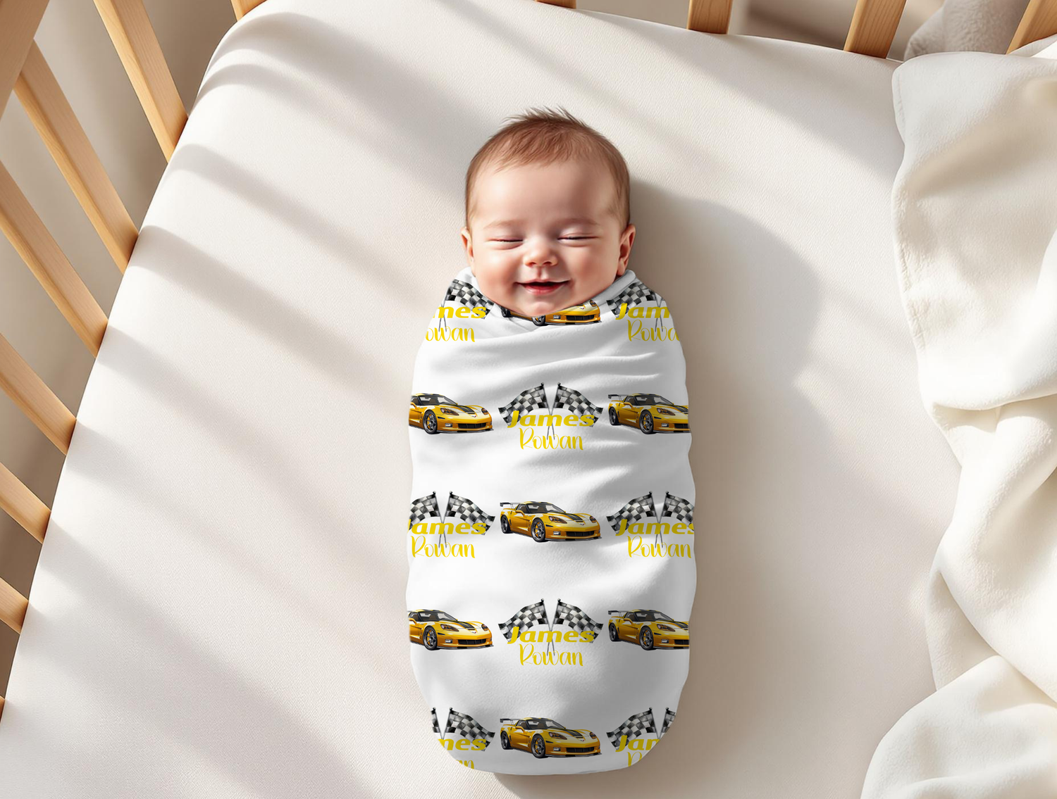Race Car Swaddle Set (Yellow) (B064)