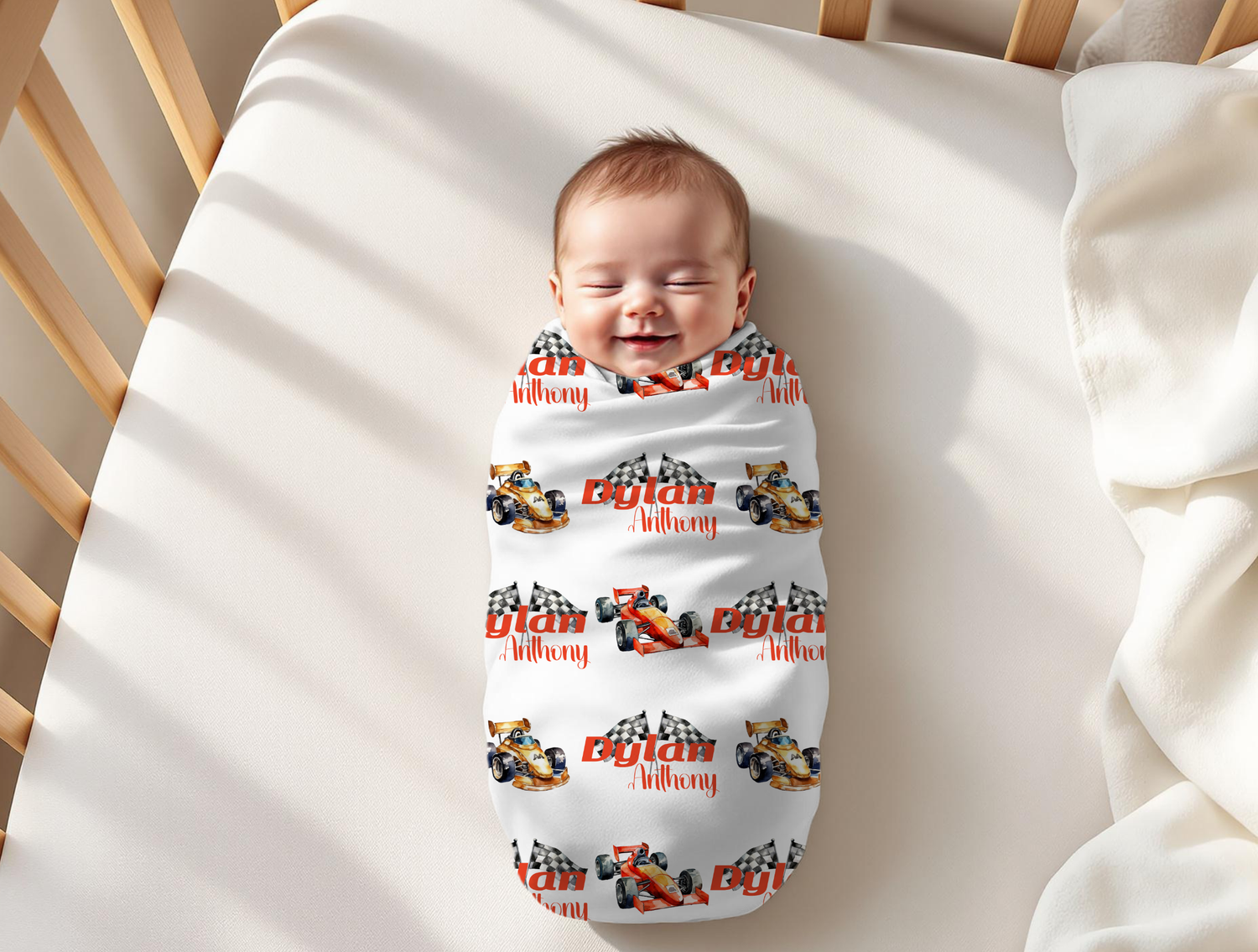 Race Car Swaddle Set (Red and Gold)(B056)