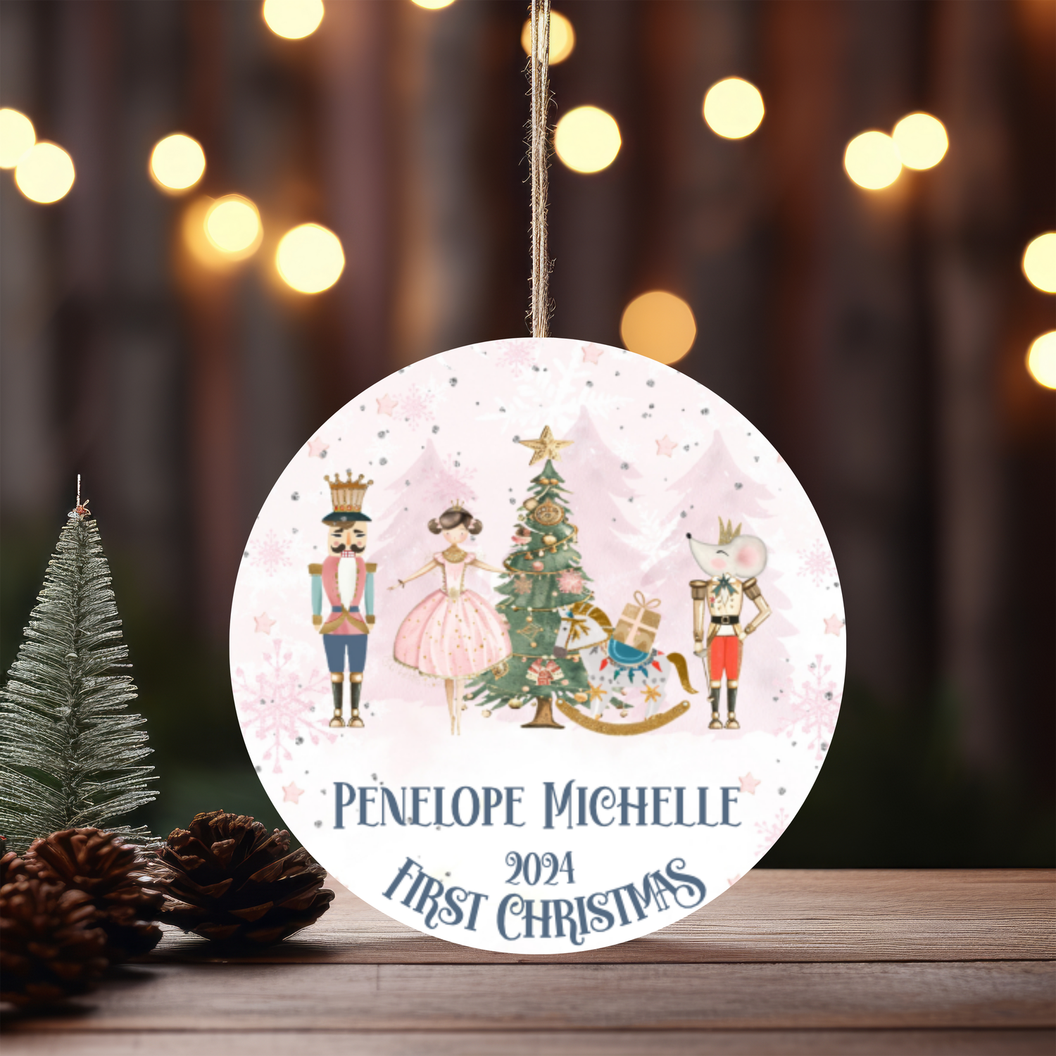 Pink Nutcracker First Christmas Ornament (A028)