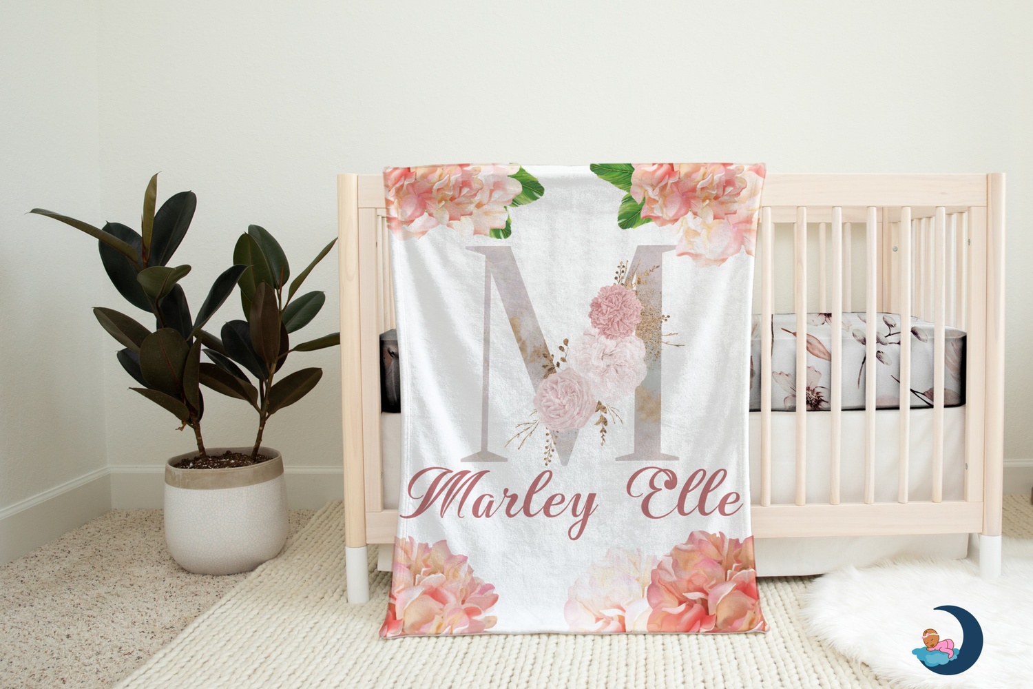 Pink Floral Monogram Blanket (B234)