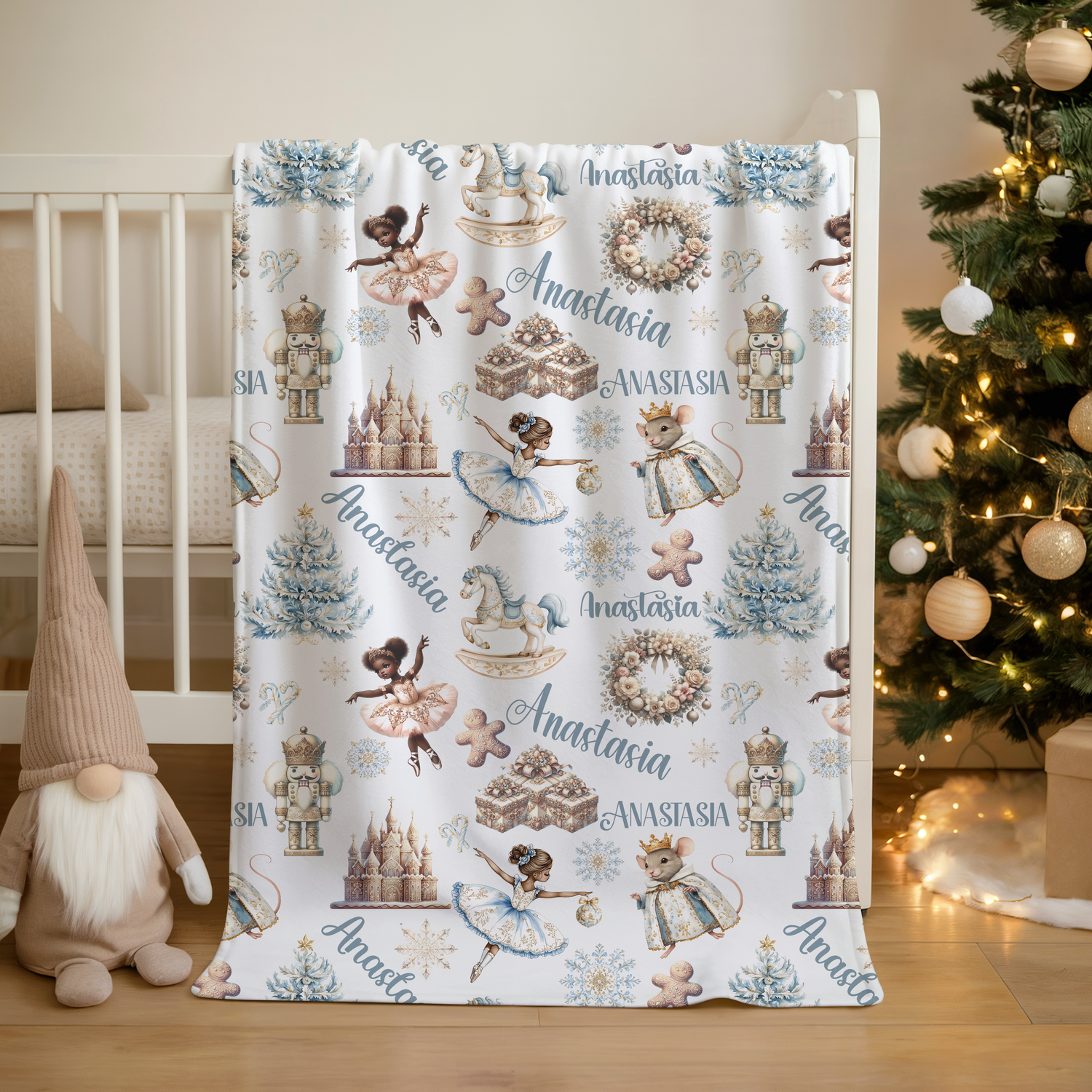 African American Ballerina Nutcracker Blanket (B034)