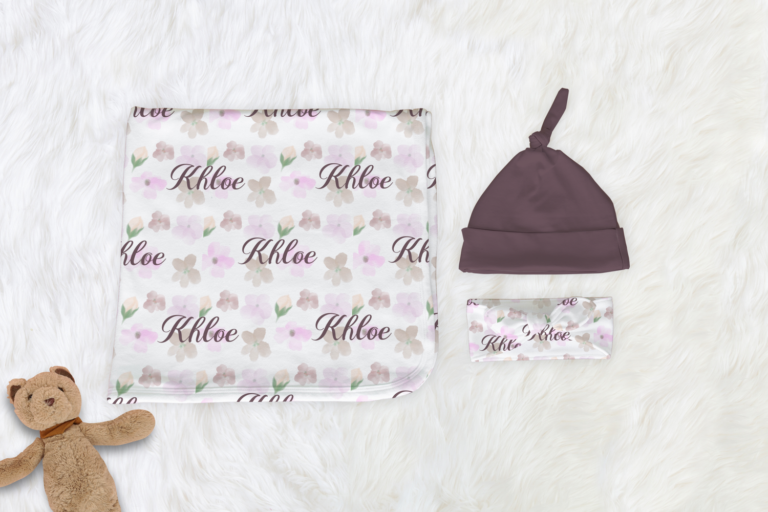 Purple Pastel Garden Monogram Accessories Set (Bun068)