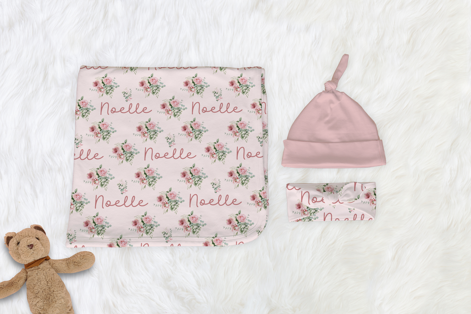 Sage Rose Monogram Accessories Set (Bun069)