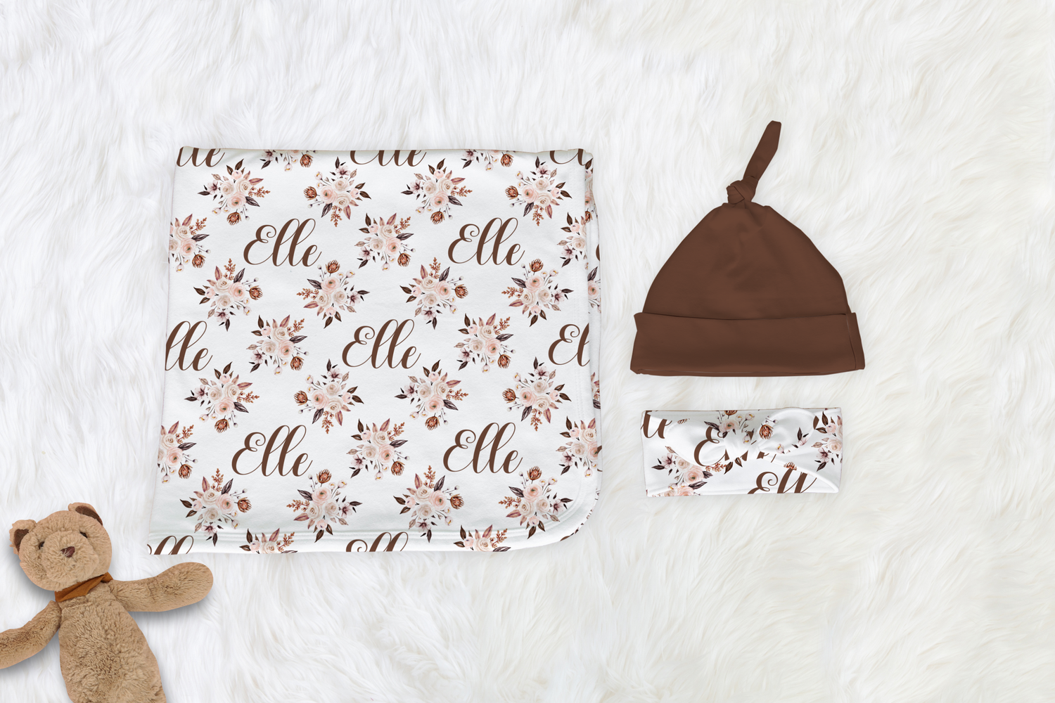 Boho Floral Monogram Accessories Set (Bun070)