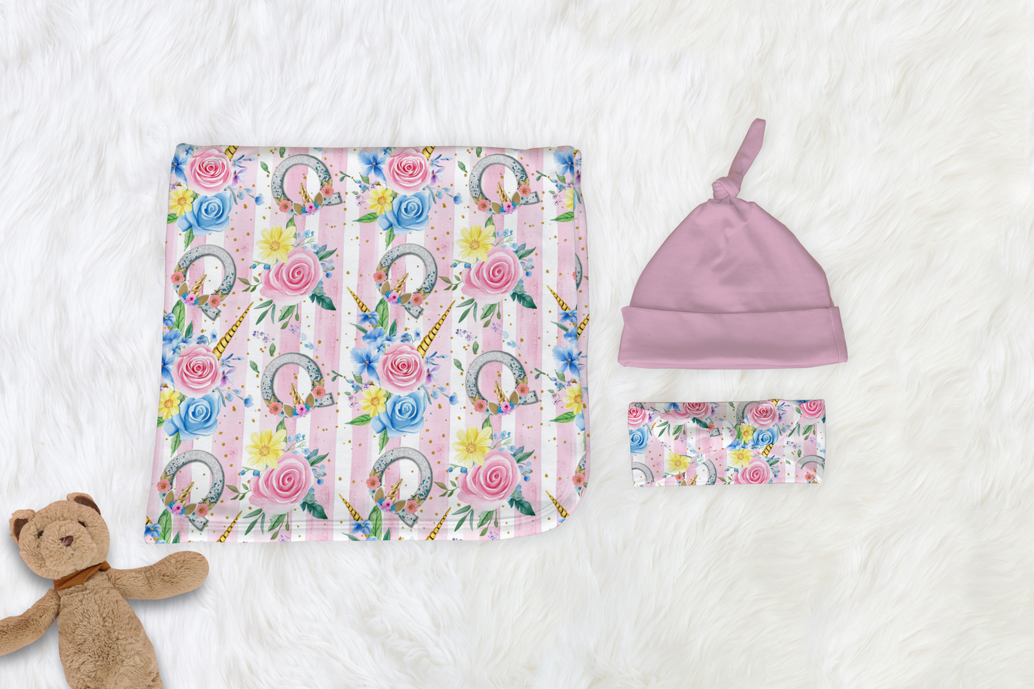 Unicorn Monogram Swaddle Set (B249)