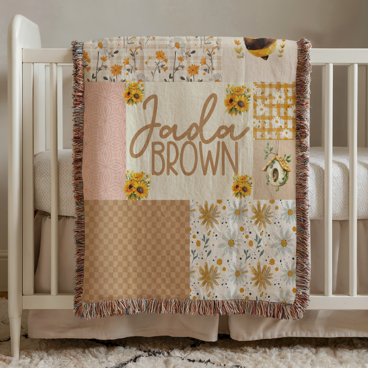 Cottagecore Wildflower Garden Woven Blanket (B187)