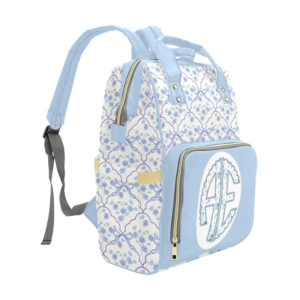 Abby Elaine Blue Blossom Monogram Diaper Bag (A114)