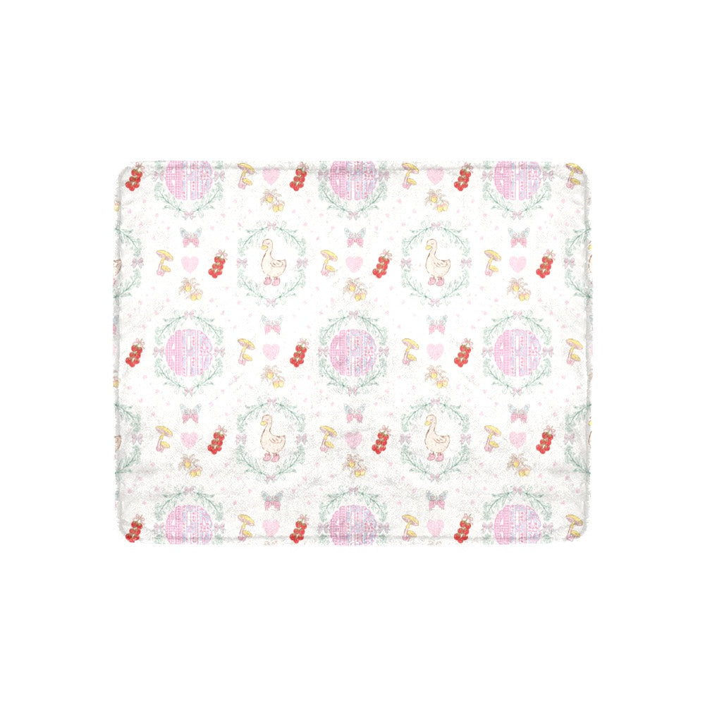 Patterned fabric with colorful designs on a white background