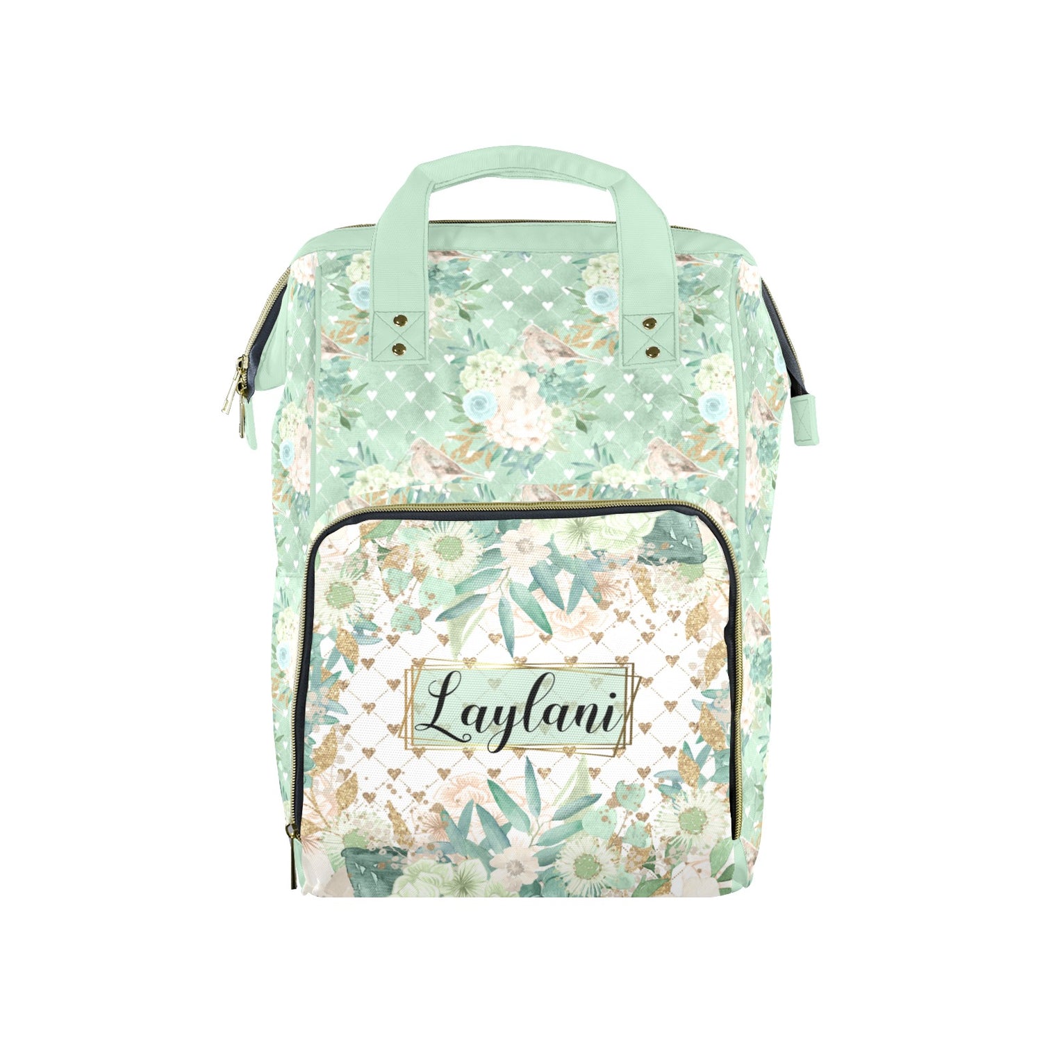 Mint Floral Diaper Bag (A221)