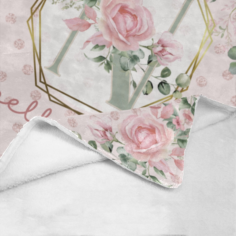 Sage Rose Monogram Blanket (B245)