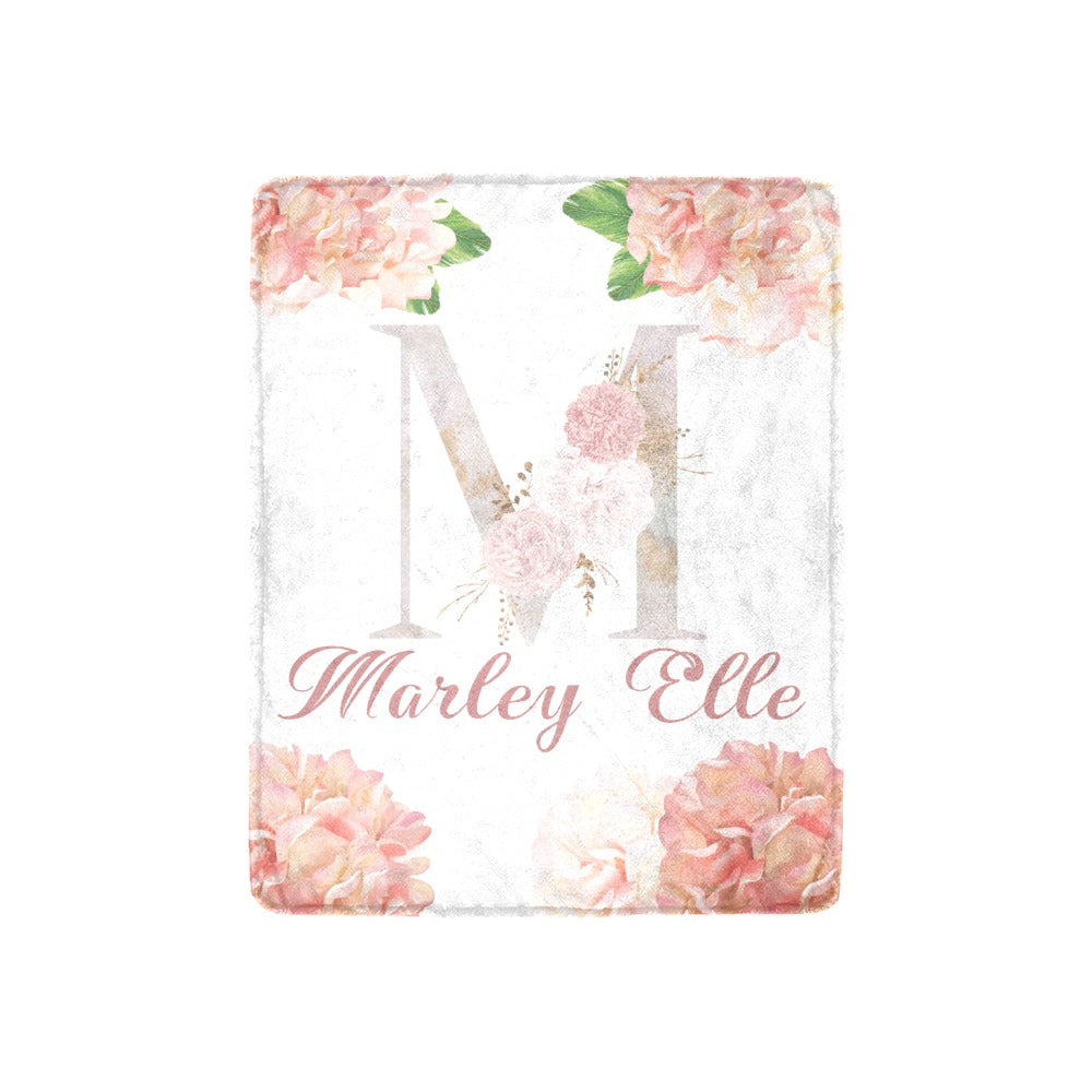Pink Floral Monogram Blanket (B234)