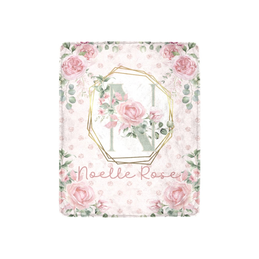 Sage Rose Monogram Blanket (B245)